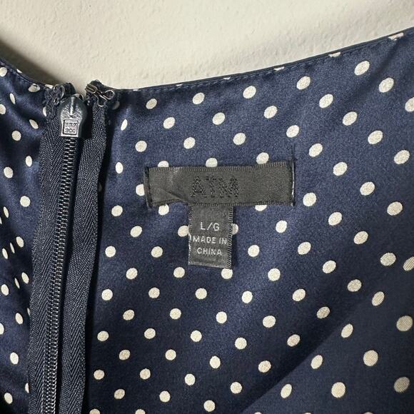 ATM Blue & White Polka Dot 100% Silk Ruffle Sleeveless Dress Women's Large - Picture 7 of 10